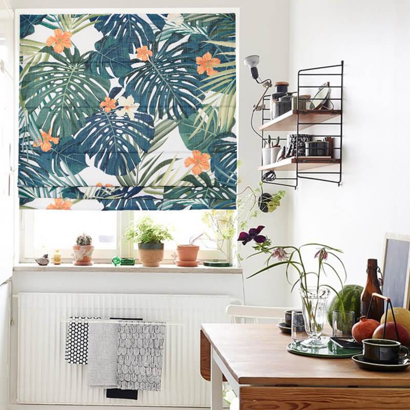 Print Polyester Cotton Roman Shade In Navy