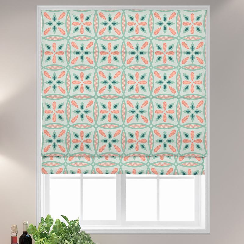 ADELINE Geometric Print Polyester Linen Roman Shade