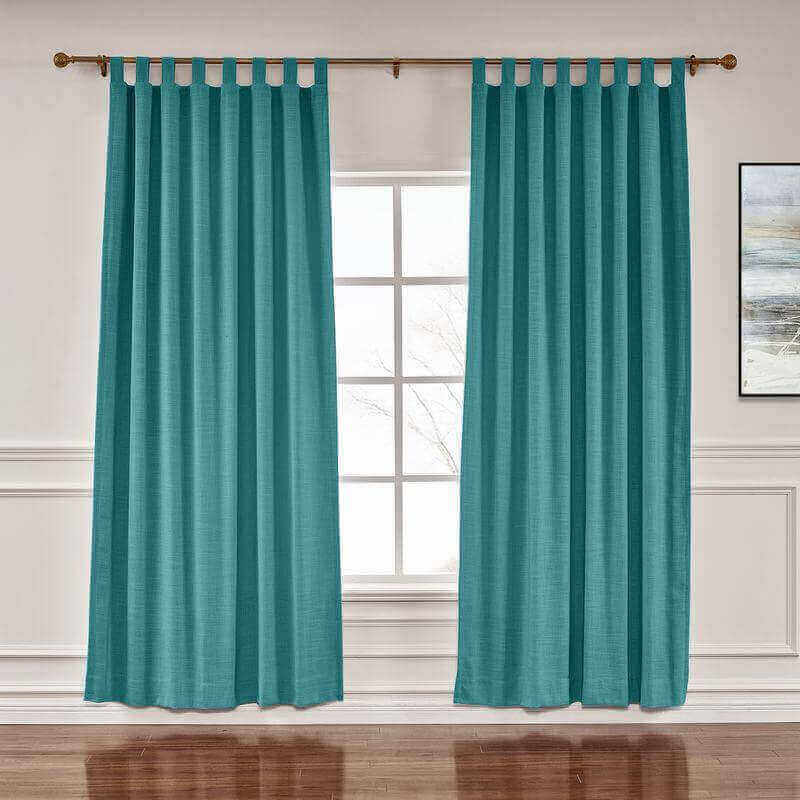 CUSTOM Liz Everglade Teal Polyester Linen Window Curtain Drapery with Lined