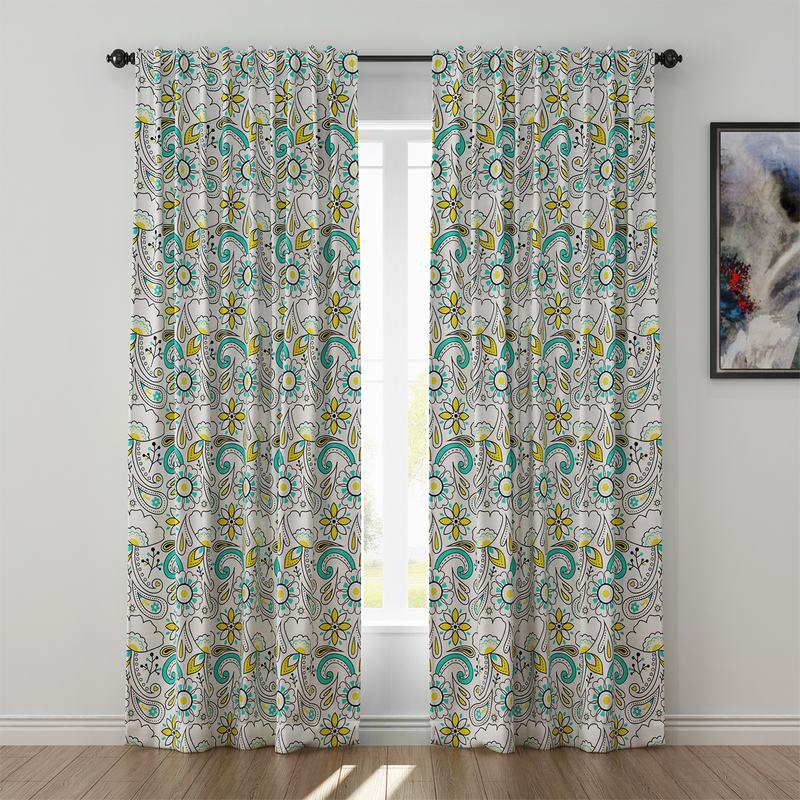 Paisleys Print Polyester Linen Curtain Drapery ATLAS