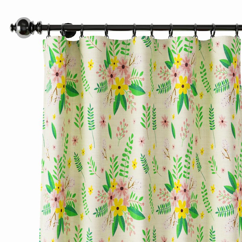 Nature Print Polyester Linen Curtain Drapery WIZARD