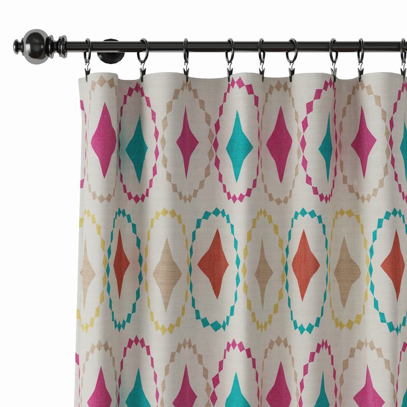 Geometric Print Polyester Linen Curtain Drapery FLAMINGO