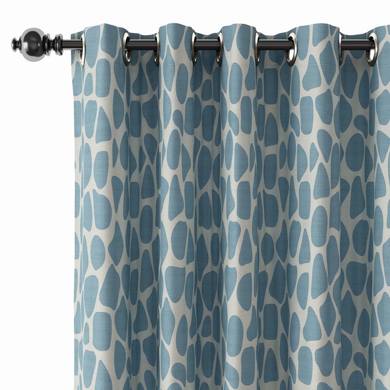 Abstract Print Polyester Linen Curtain Drapery with Privacy Blackout Thermal Lining CARL