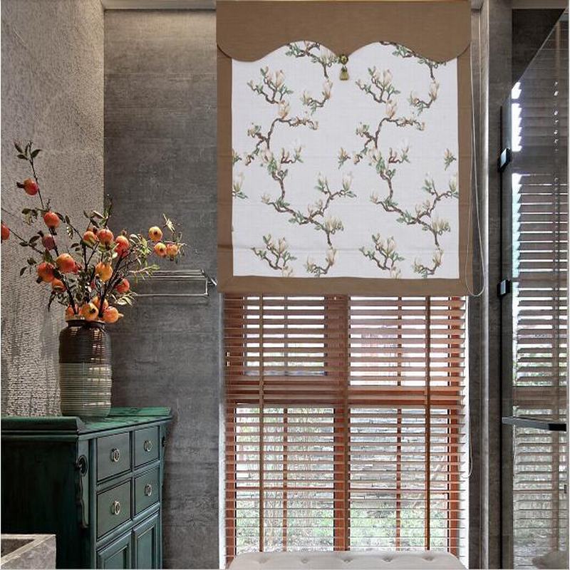 Print Cotton Linen Roman Shade In Brown