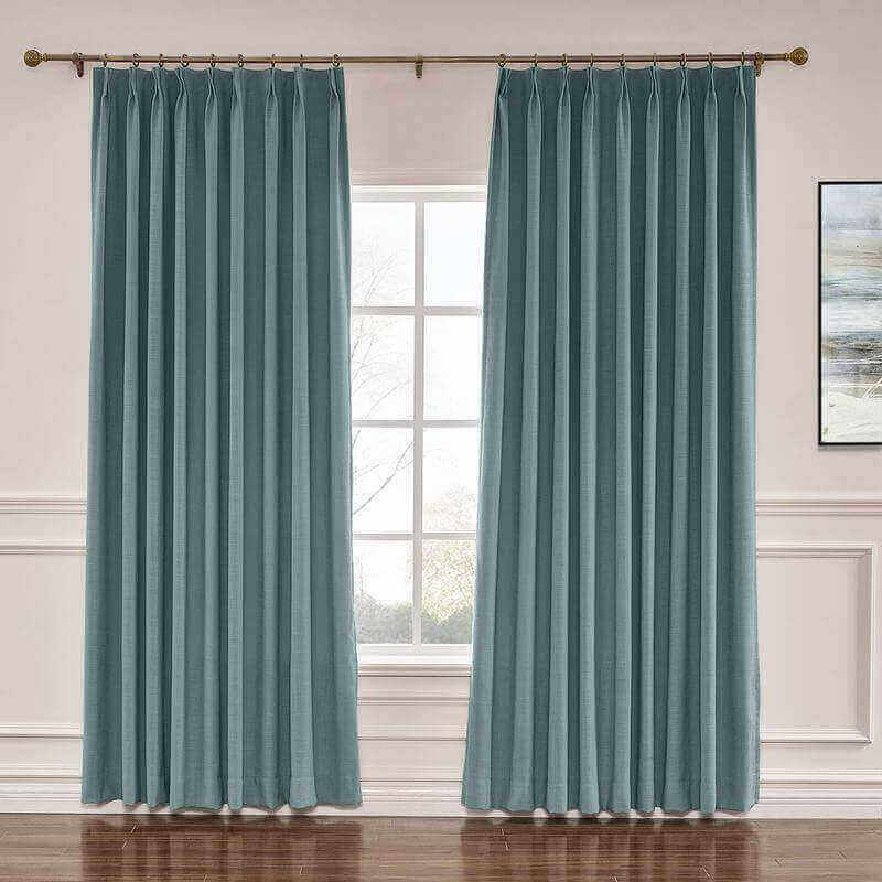 CUSTOM Liz Blue Grey Polyester Linen Window Curtain Drapery with Lined
