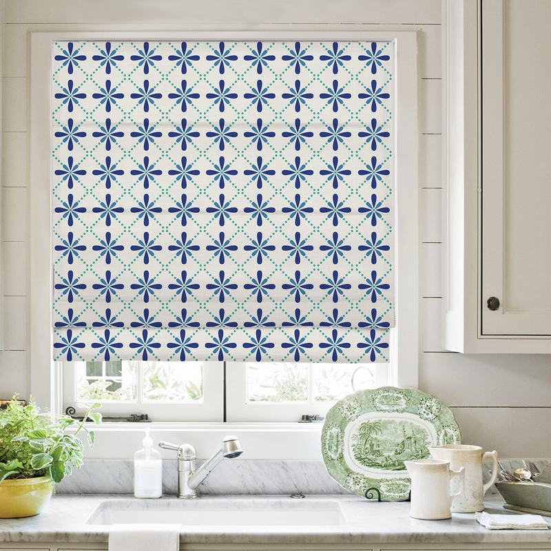 CAMELLIA Geometric Print Polyester Linen Roman Shade