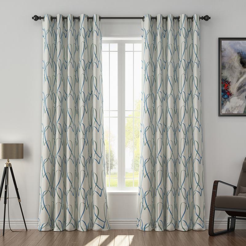 Love Print Polyester Linen Curtain Drapery with Privacy Blackout Thermal Lining CHRIS