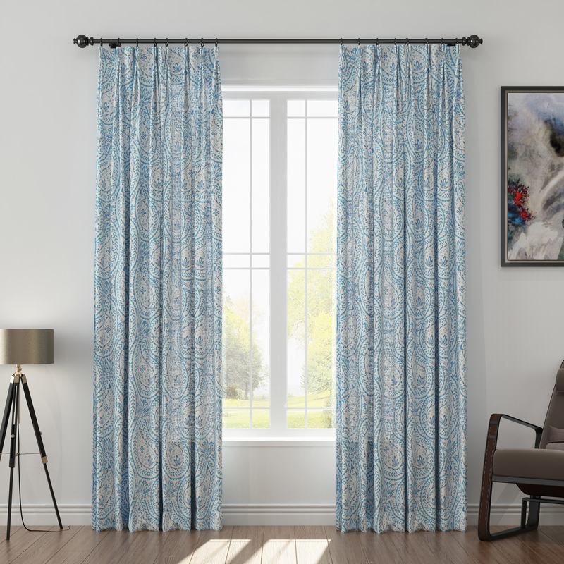 Paisley Print Polyester Linen Curtain Drapery with Privacy Blackout Thermal Lining ARIEL
