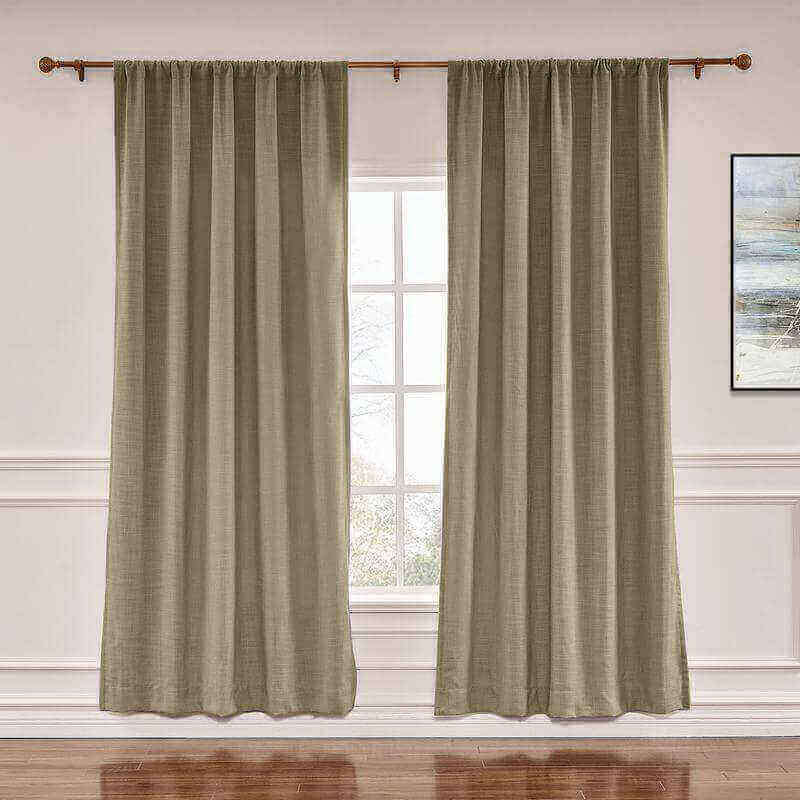 CUSTOM Liz Taupe Grey Polyester Linen Window Curtain Drapery with Lined