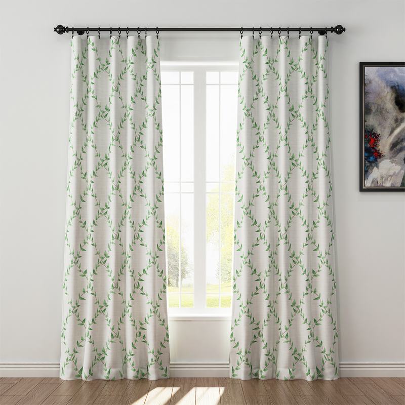 Nature Print Polyester Linen Curtain Drapery GARDEN
