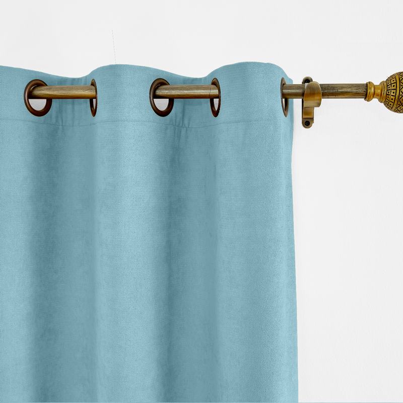 CUSTOM Kante Sky Blue Polyester Cotton Drapery With Lining Curtains