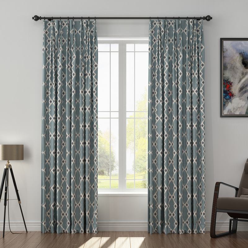 Geometric Print Polyester Linen Curtain Drapery with Privacy Blackout Thermal Lining COLE