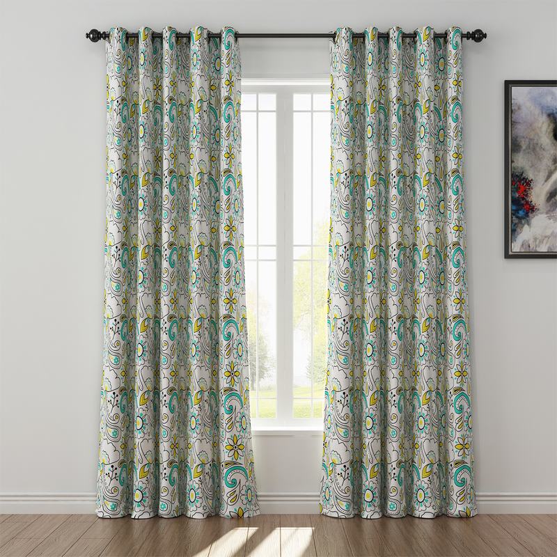Paisleys Print Polyester Linen Curtain Drapery ATLAS