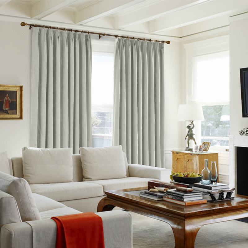 CUSTOM Kante Beige Gray Polyester Cotton Drapery With Lining Curtains
