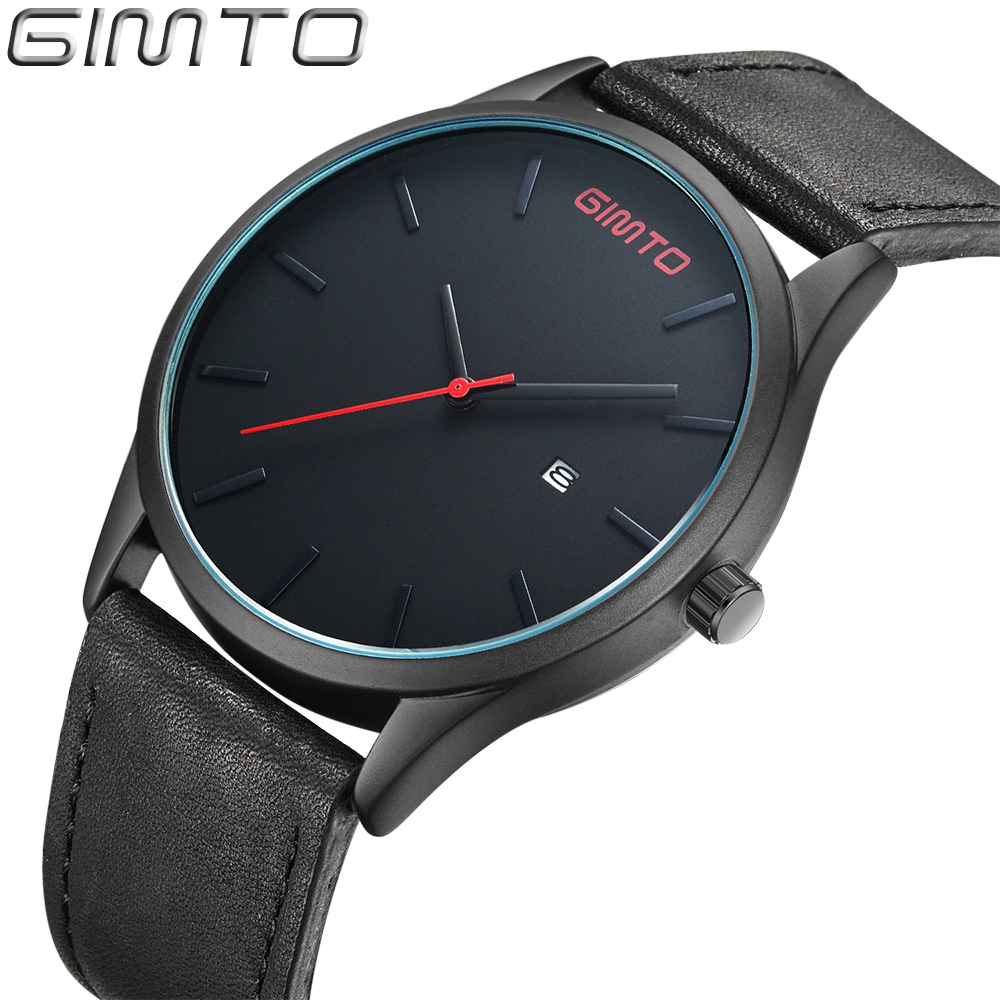GIMTO Men Watches Fashion Leather Waterproof Quartz Wrist Watch Top Brand Luxury Men Clock Male Watch relojes hombre saat