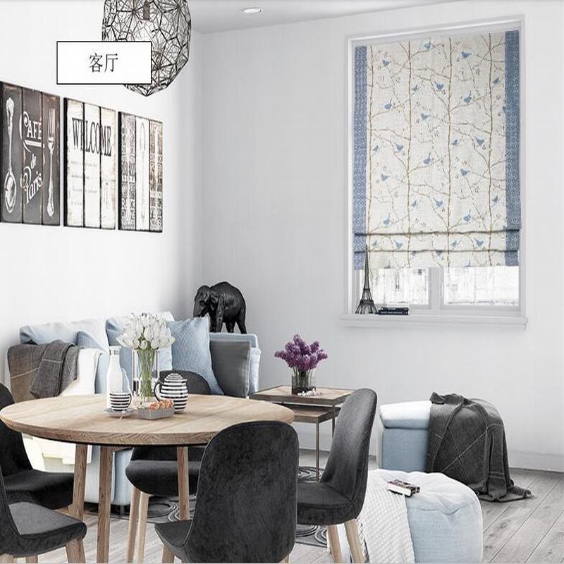 Print Cotton Polyester Linen Roman Shade In Blue