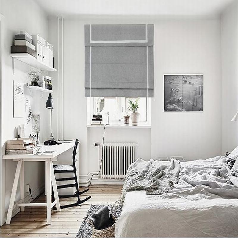 Stripe Print Polyester Roman Shade In Grey