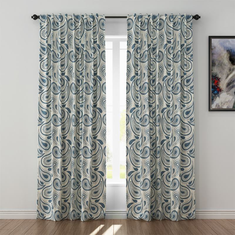 Paisleys Print Polyester Linen Curtain Drapery DMAIOSH
