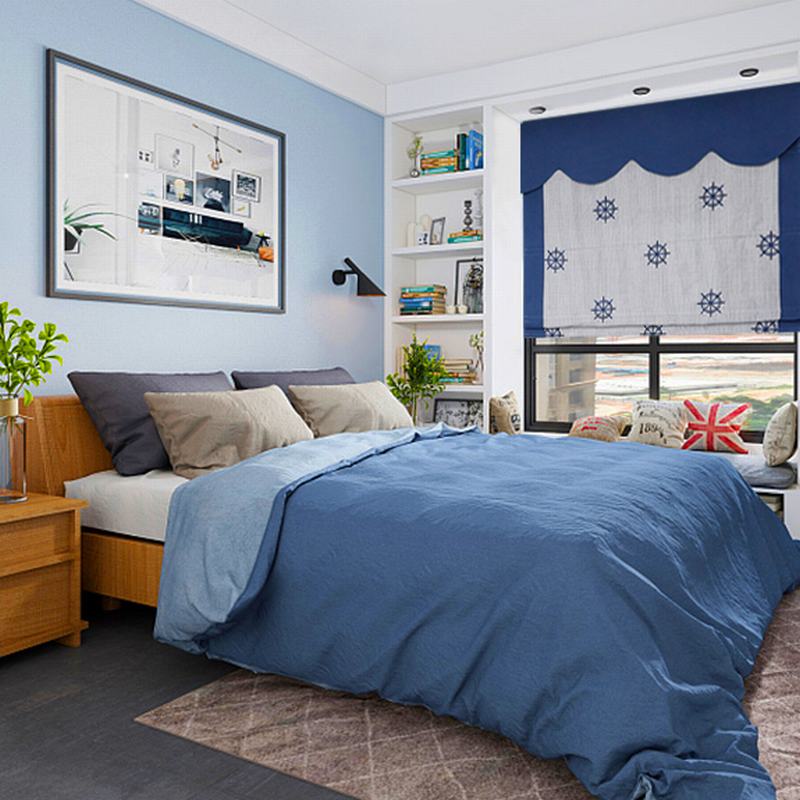 Embroidery Polyester Cotton Roman Shade In Blue