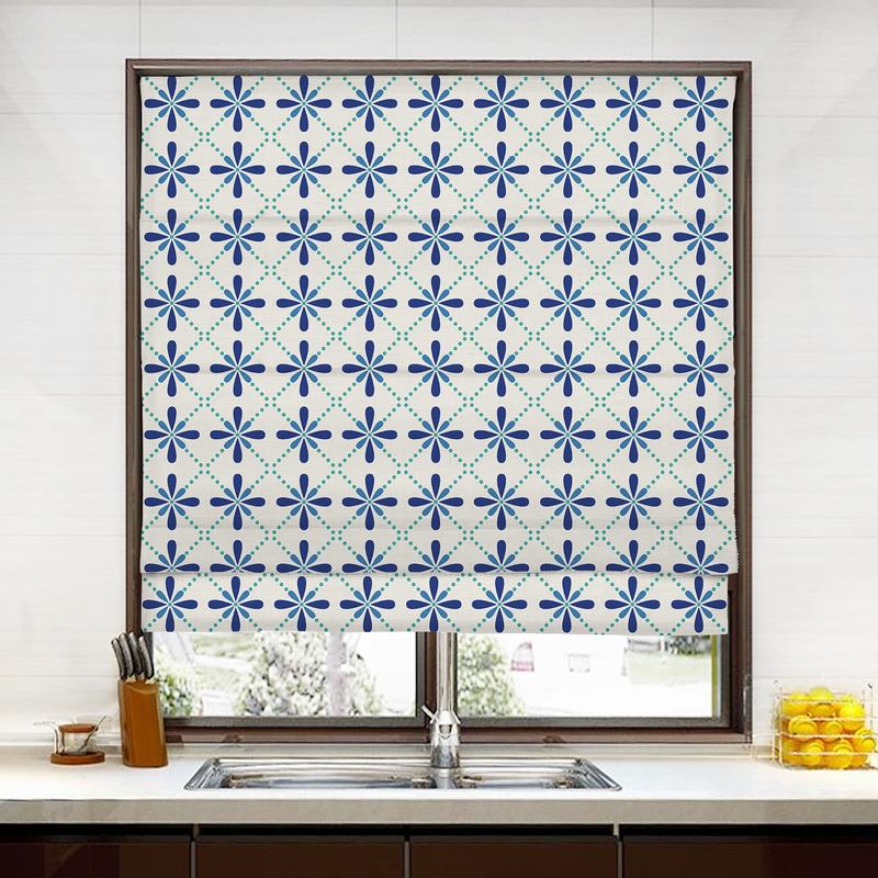 CAMELLIA Geometric Print Polyester Linen Roman Shade