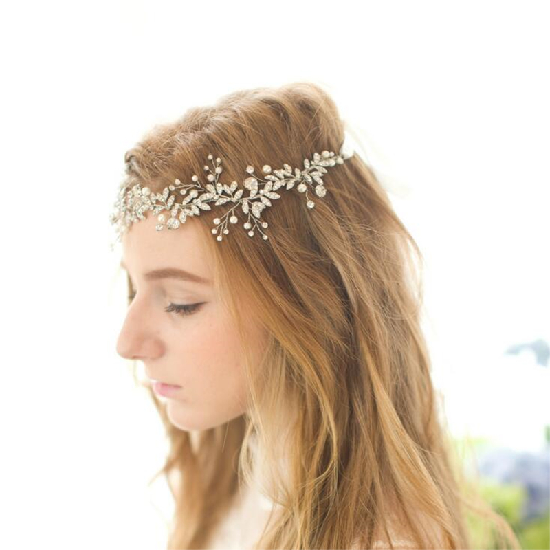 Ataullah New Flowers Pearls Hair Accessories Crystal Hair Ornaments Headbands Bridal Hair Jewelry Wedding Tiaras Barrette HJW010