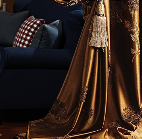 Heavy Weight Polyester Brown Flower Jacquard Curtain Drapery CLARA