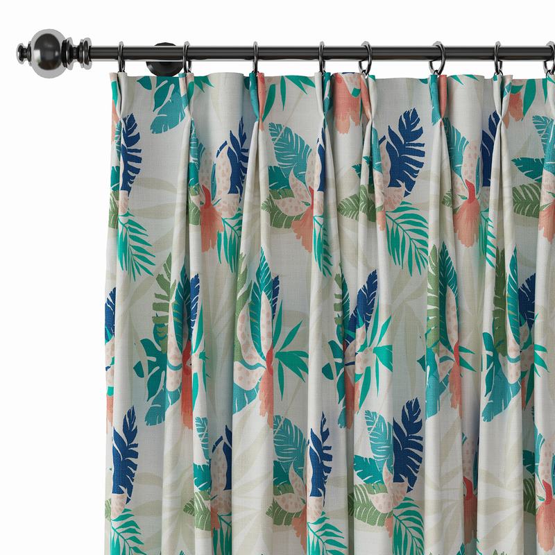 Tropical Print Polyester Linen Curtain Drapery with Privacy Blackout Thermal Lining BRITNEY
