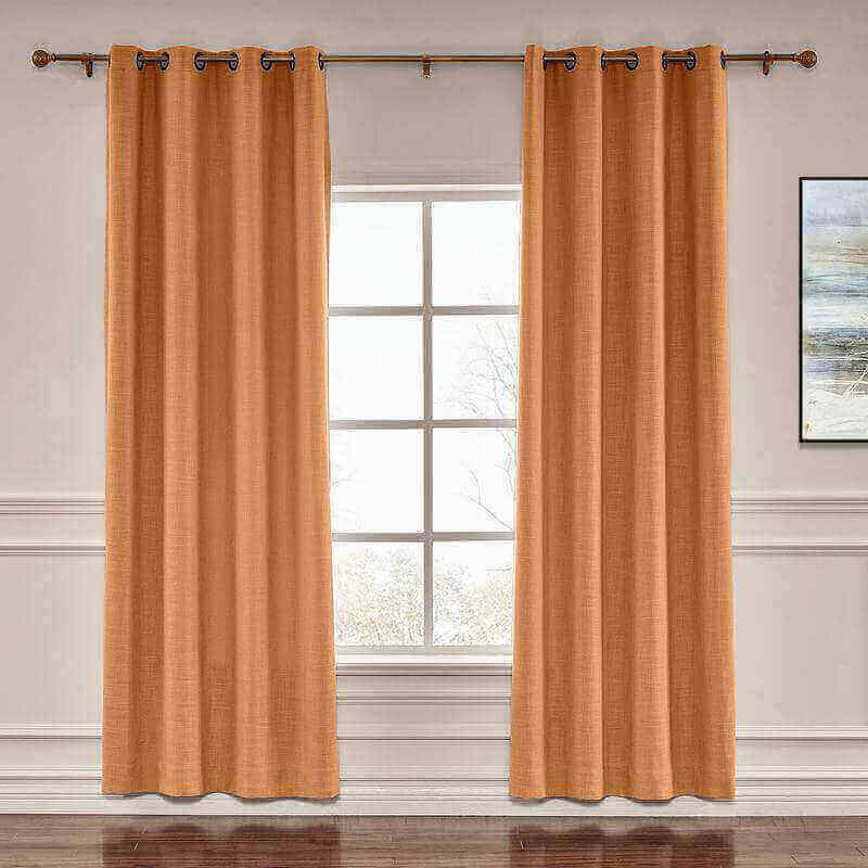 CUSTOM Liz Orange Polyester Linen Window Curtain Drapery with Lined
