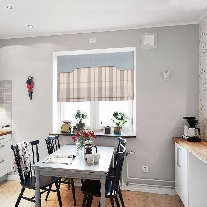 Blue Green Stripes Polyester Cotton Roman Shade In Blue Green