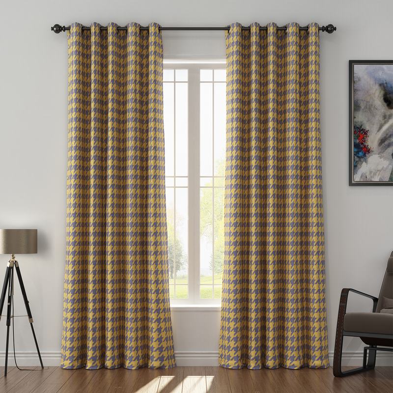 Abstract Print Polyester Linen Curtain Drapery with Privacy Blackout Thermal Lining CLARK
