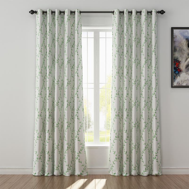 Nature Print Polyester Linen Curtain Drapery GARDEN