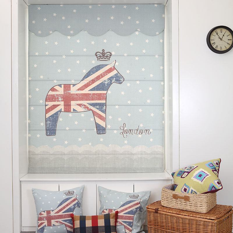 Print Cotton Polyester Roman Shade In Blue