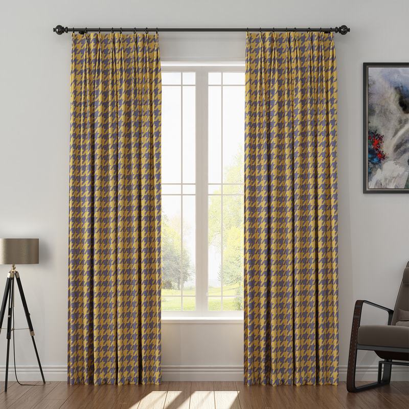 Abstract Print Polyester Linen Curtain Drapery with Privacy Blackout Thermal Lining CLARK