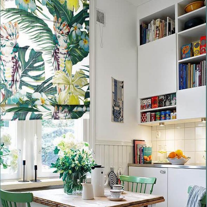 Print Polyester Roman Shade In Green