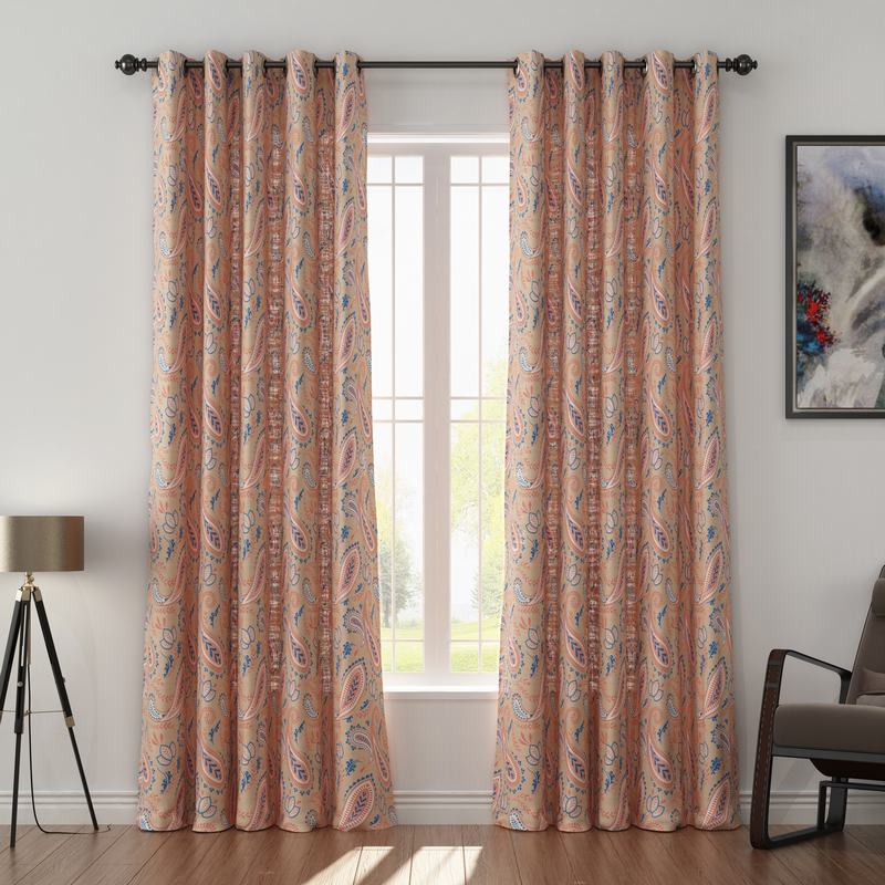 Paisley Curtain Polyester Linen Curtain Drapery with Privacy Blackout Thermal Lining ANITA