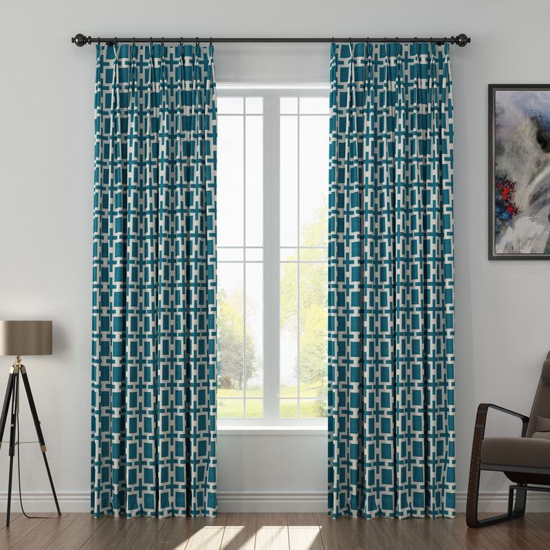 Abstract Print Polyester Linen Curtain Drapery with Privacy Blackout Thermal Lining CHELSEA