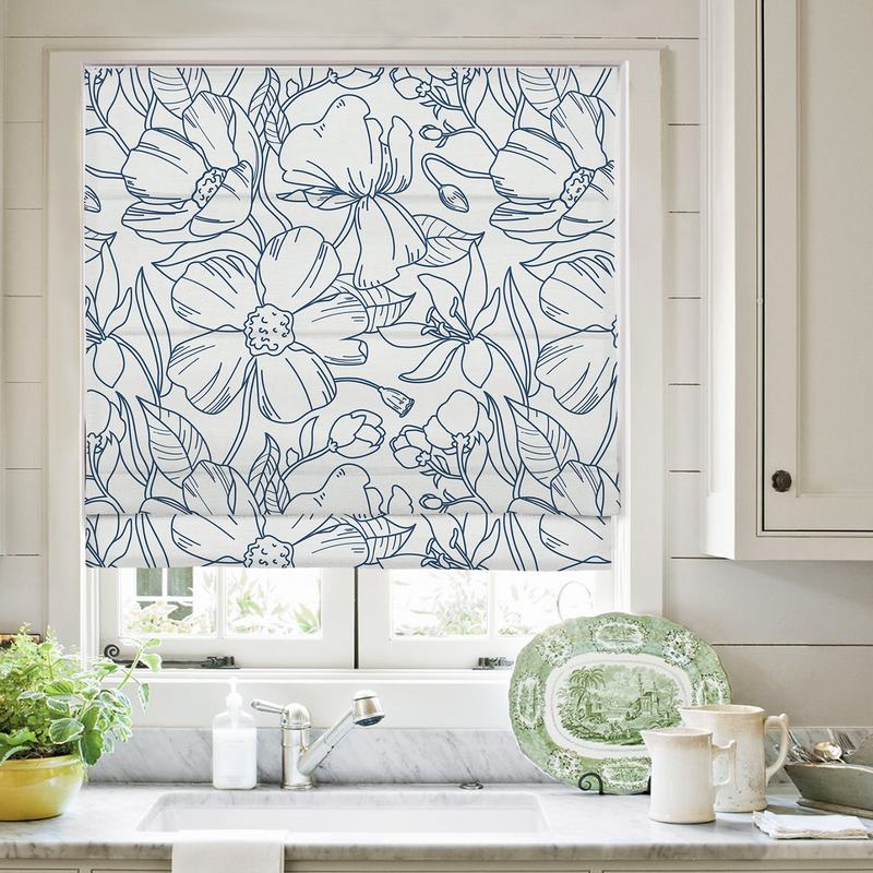 EMMA Floral Botanical Print Polyester Linen Room Darkening Roman Shade