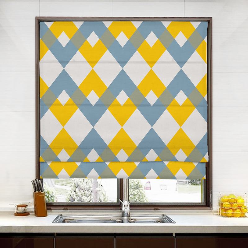 FOX Geometric Print Polyester Linen Roman Shade
