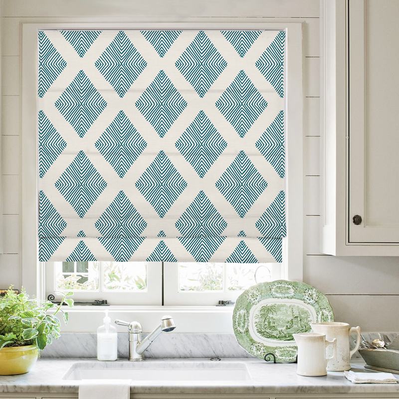 COLIN Geometric Print Polyester Linen Roman Shade