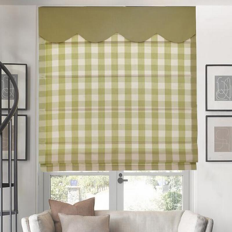 Plaid Print Polyester Cotton Roman Shade In Green