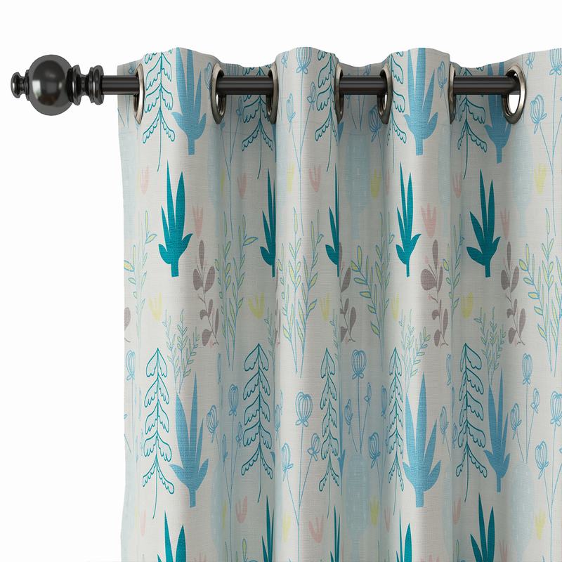 Floral Print Polyester Linen Curtain Drapery with Privacy Blackout Thermal Lining ALINA