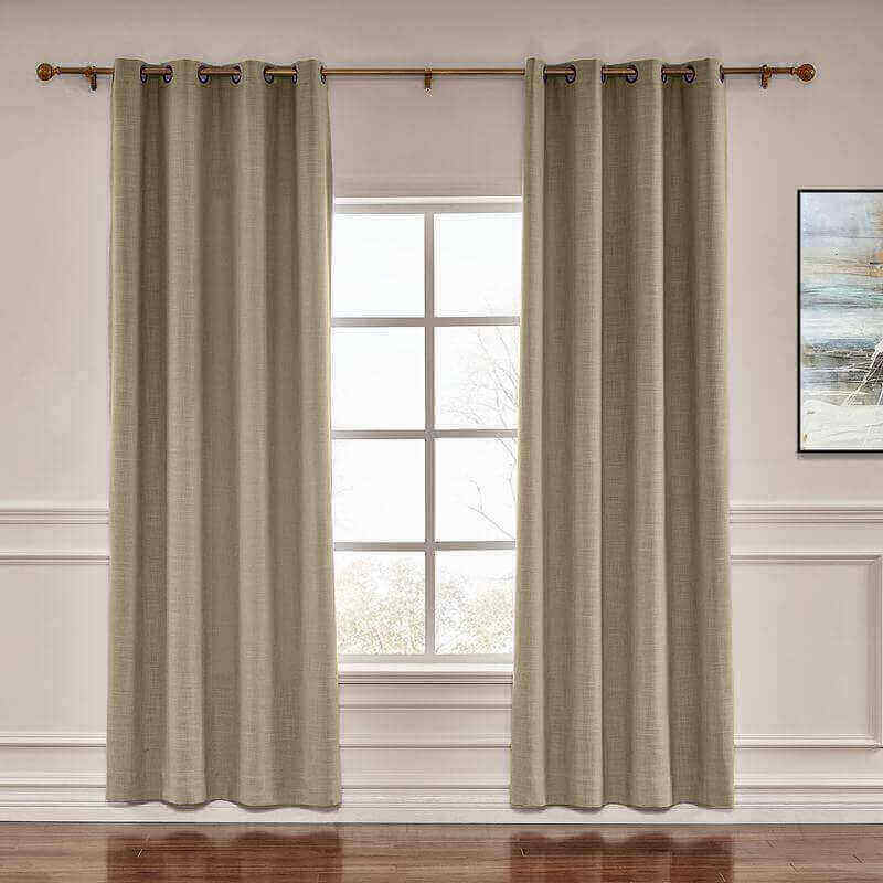 CUSTOM Liz Taupe Grey Polyester Linen Window Curtain Drapery with Lined