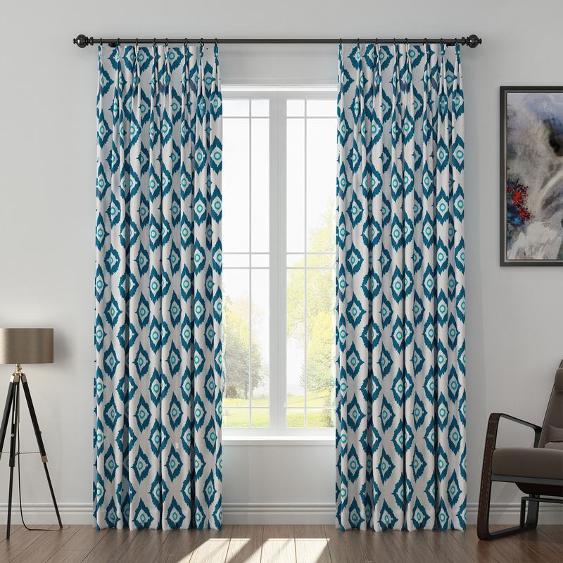 Abstract Print Polyester Linen Curtain Drapery with Privacy Blackout Thermal Lining BRENDA
