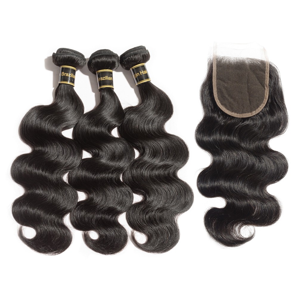 【Crystal 6A】	3 Bundles Body Wavy 6A Brazilian Virgin Hair 300g With 4*4 Body Wavy Free Part Closure