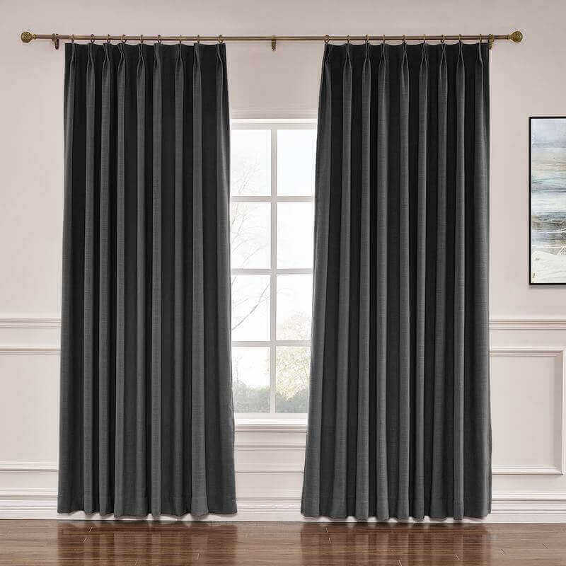 CUSTOM Liz Black Polyester Linen Window Curtain Drapery with Lined