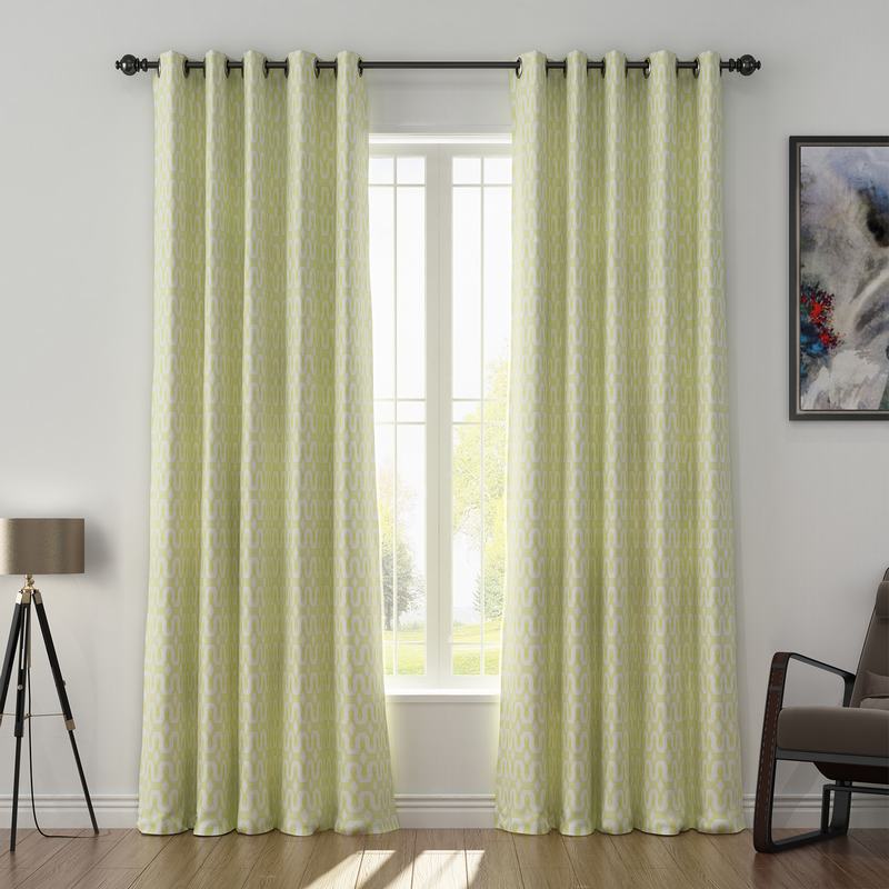 Abstract Print Polyester Linen Curtain Drapery with Privacy Blackout Thermal Lining BOBBY