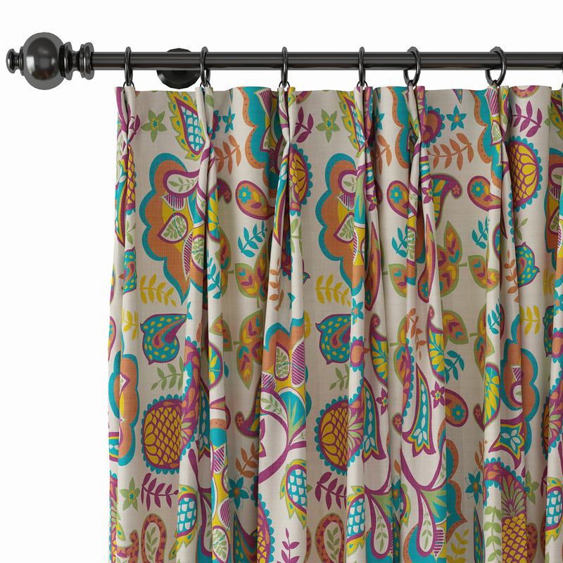 Paisley Print Polyester Linen Curtain Drapery with Privacy Blackout Thermal Lining ABBY