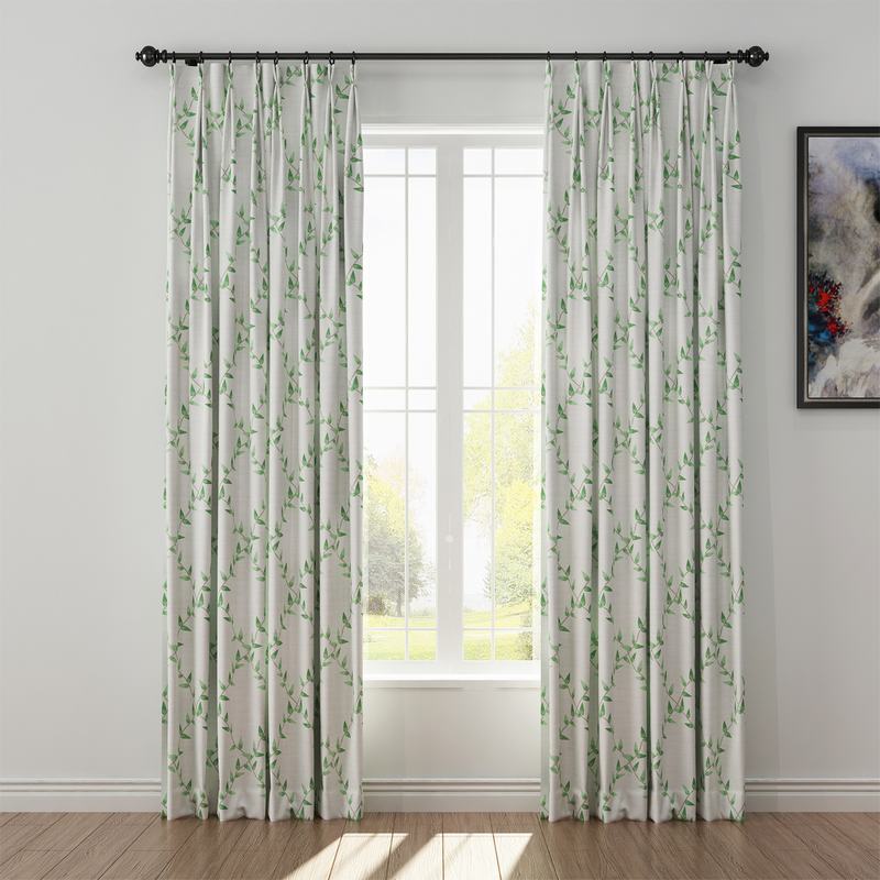 Nature Print Polyester Linen Curtain Drapery GARDEN