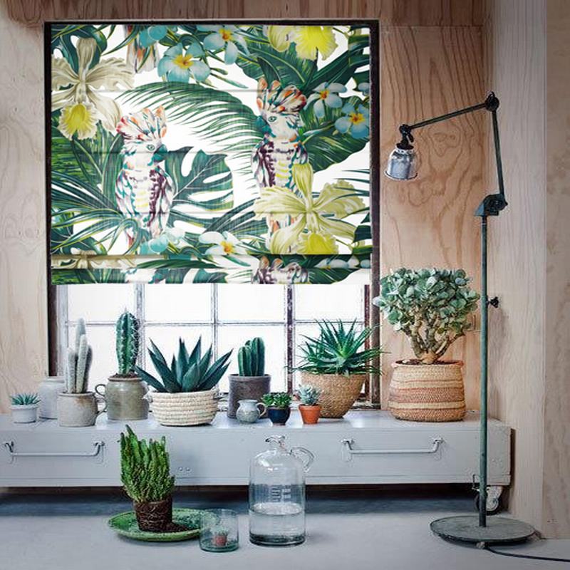 Print Polyester Roman Shade In Green