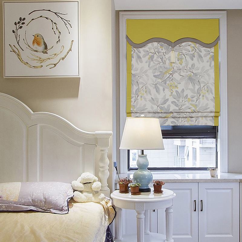 Print Polyester Roman Shade In Yellow